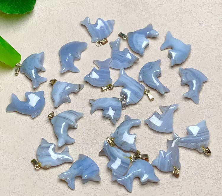 Blue lace agate dolphins